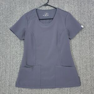 Cherokee Infinity Scrub Top Womens XS Gray V-Neck Pockets Rib Knit Stretch Panel